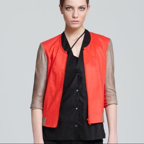 $600 Helmut Lang Red Linen Twill Bomber Jacket